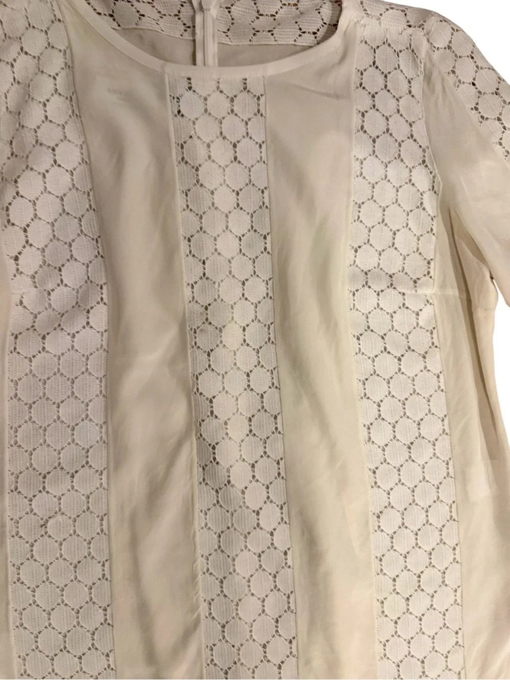 Akris Punto🌟Cream Lace-Panel Short Sleeve Blouse🌟SZ 12🌟Classic🌟Elegant🌟Chic! - Picture 4 of 5